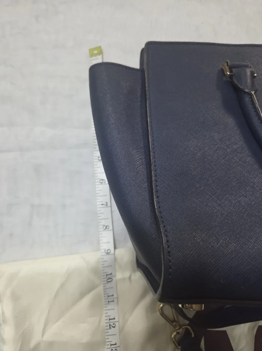 Michael Kors Navy Saffiano Satchel with Gold Hardware